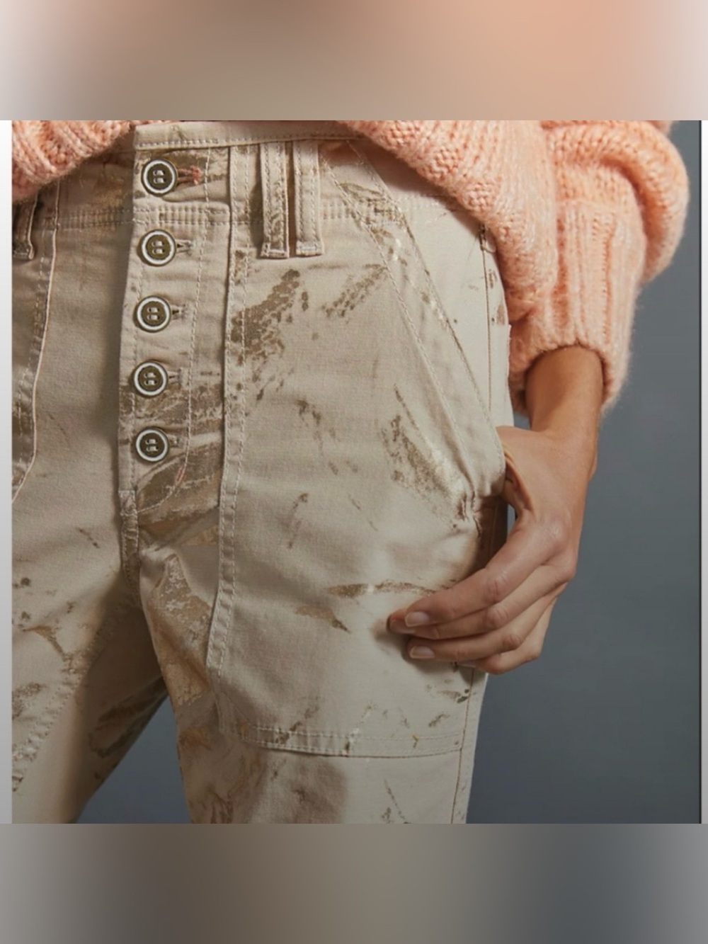 Anthropologie Beige Cargo Pants with Gold Foil Accents - Picture 6 of 10